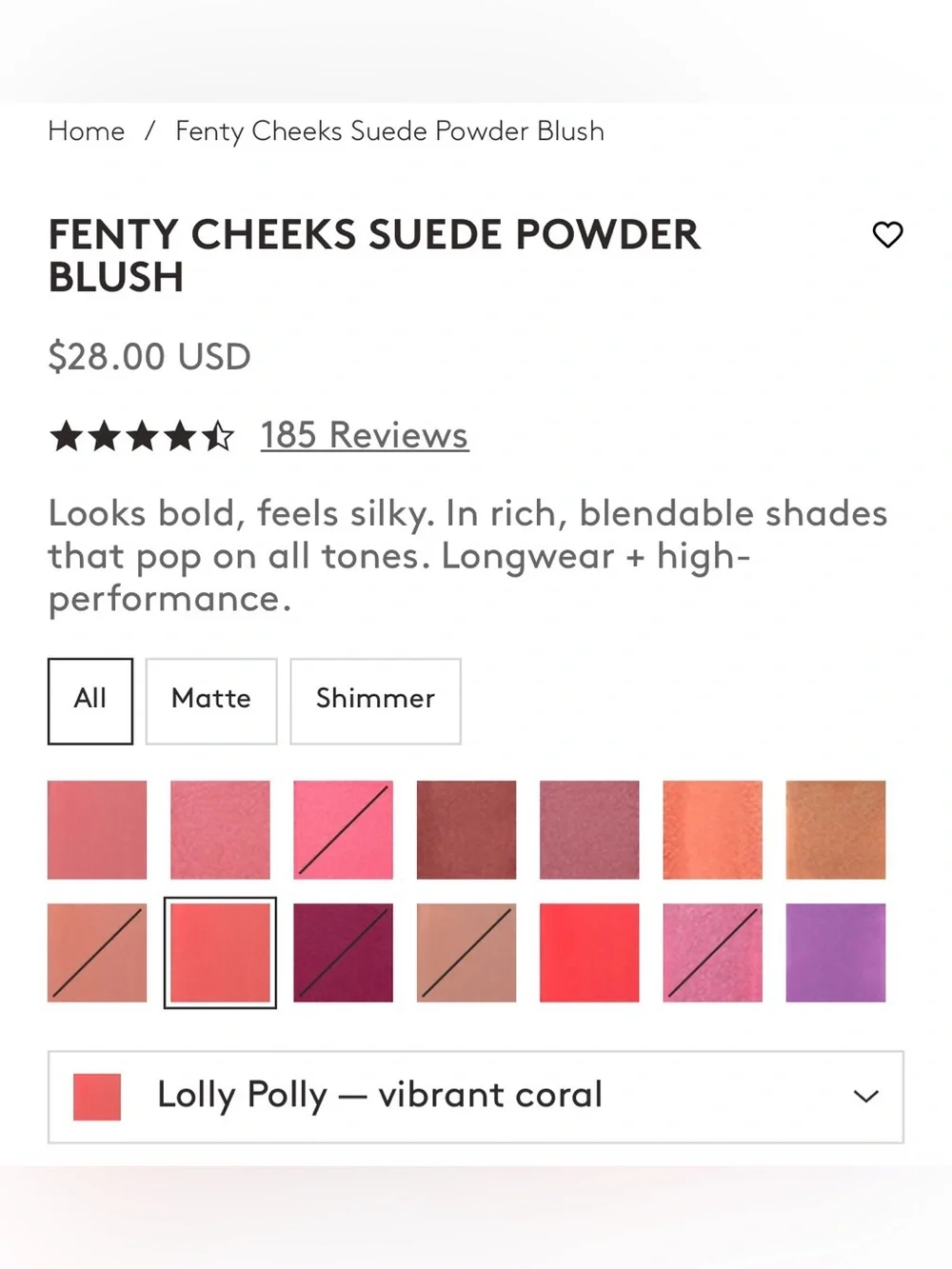 NIB Fenty Beauty Cheeks Suede Powder Blush Lolly Poppy Matte Coral Makeup
